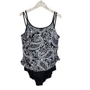 MIRACLESUIT Magicsuit Swimsuit Womens 22W Black Paisley One Piece Plus Size NWOT